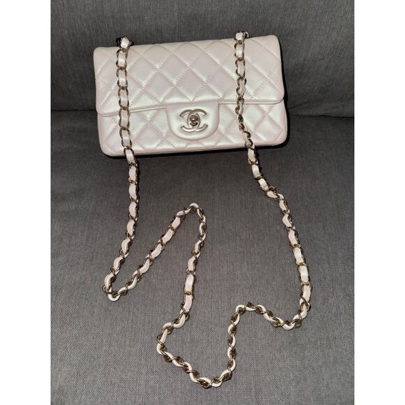 Chanel 21S Iridescent White Mini Flap Rectangle CC Quilted Chain Crossbody Bag - Picture 7 of 16